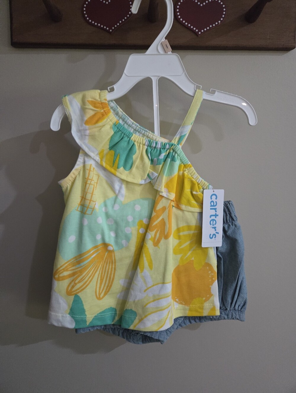 Carter's Yellow, Teal & White Floral Ruffle Tank with Blue Shorts Size 2T NEW